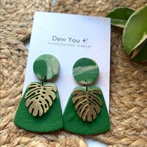Handmade Monstera Dangles - Polymer Clay Earrings